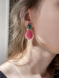 Jade Tropfen Diamanten Grüner Achat 18K Gold Happy Flower Ohrhänger