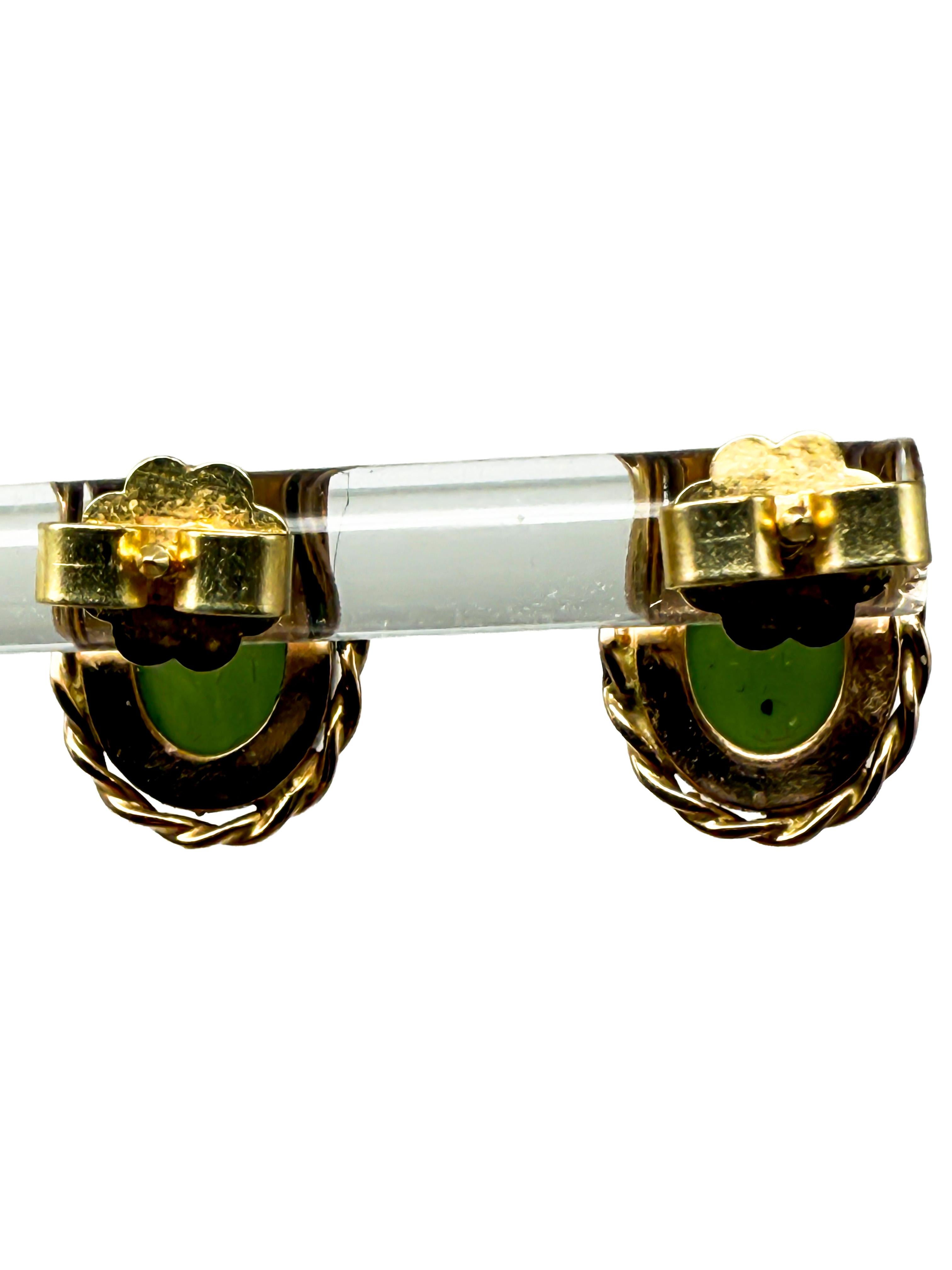 Taille cabochon Boucles d'oreilles en jade, or jaune 14k en vente