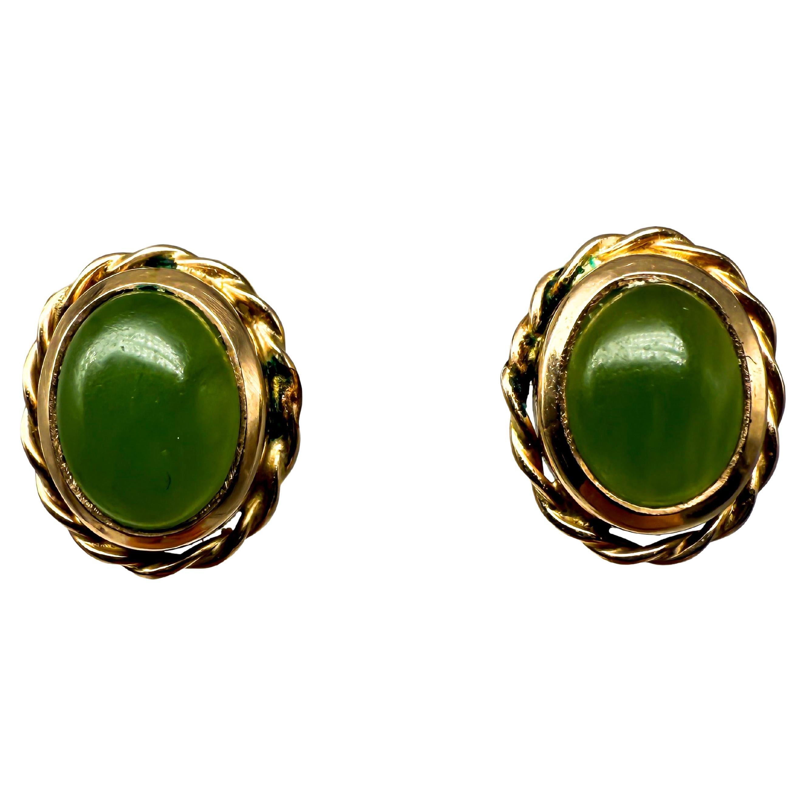 Boucles d'oreilles en jade, or jaune 14k
