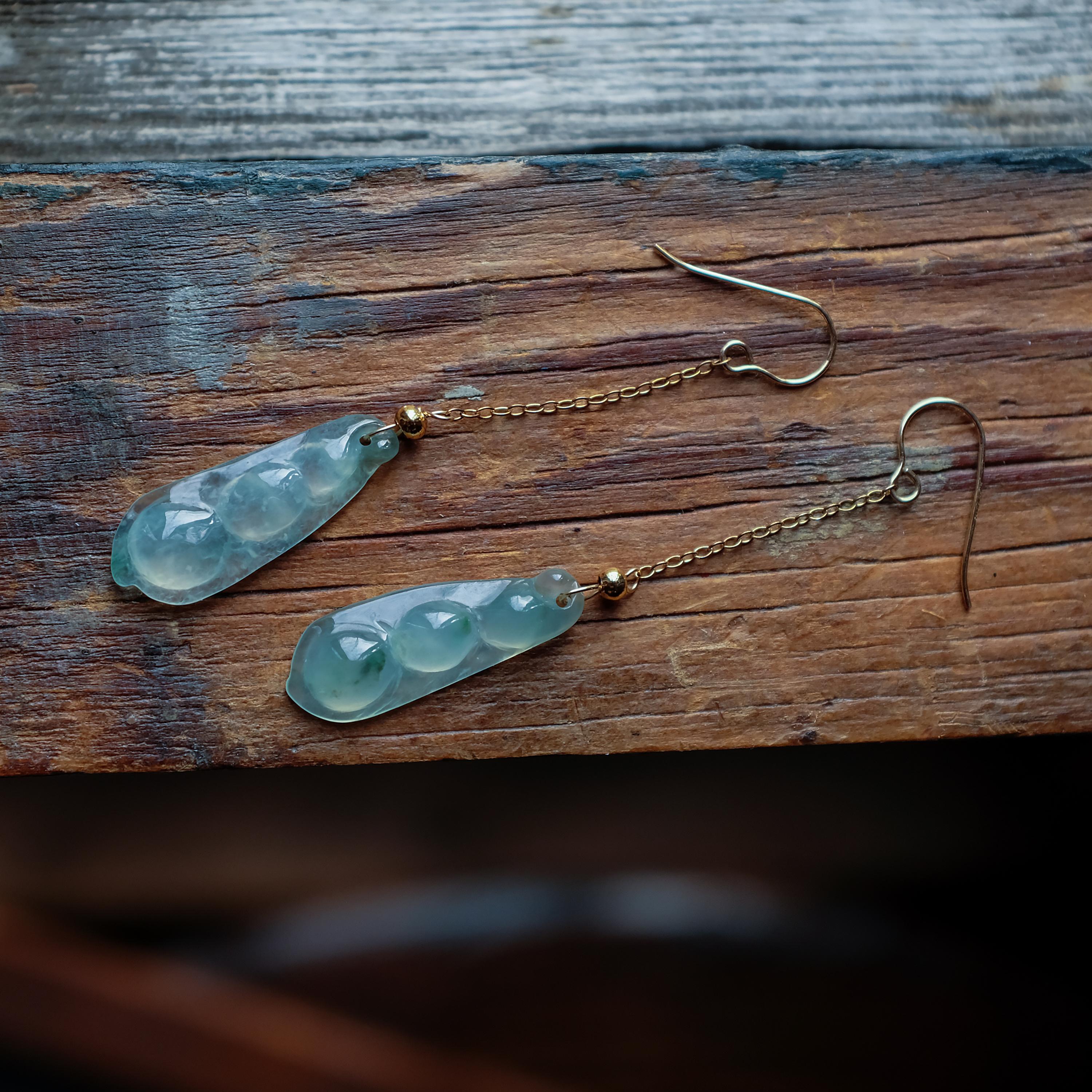 Jade Earrings in Rare Semi-Transparent Bluish-Green 8