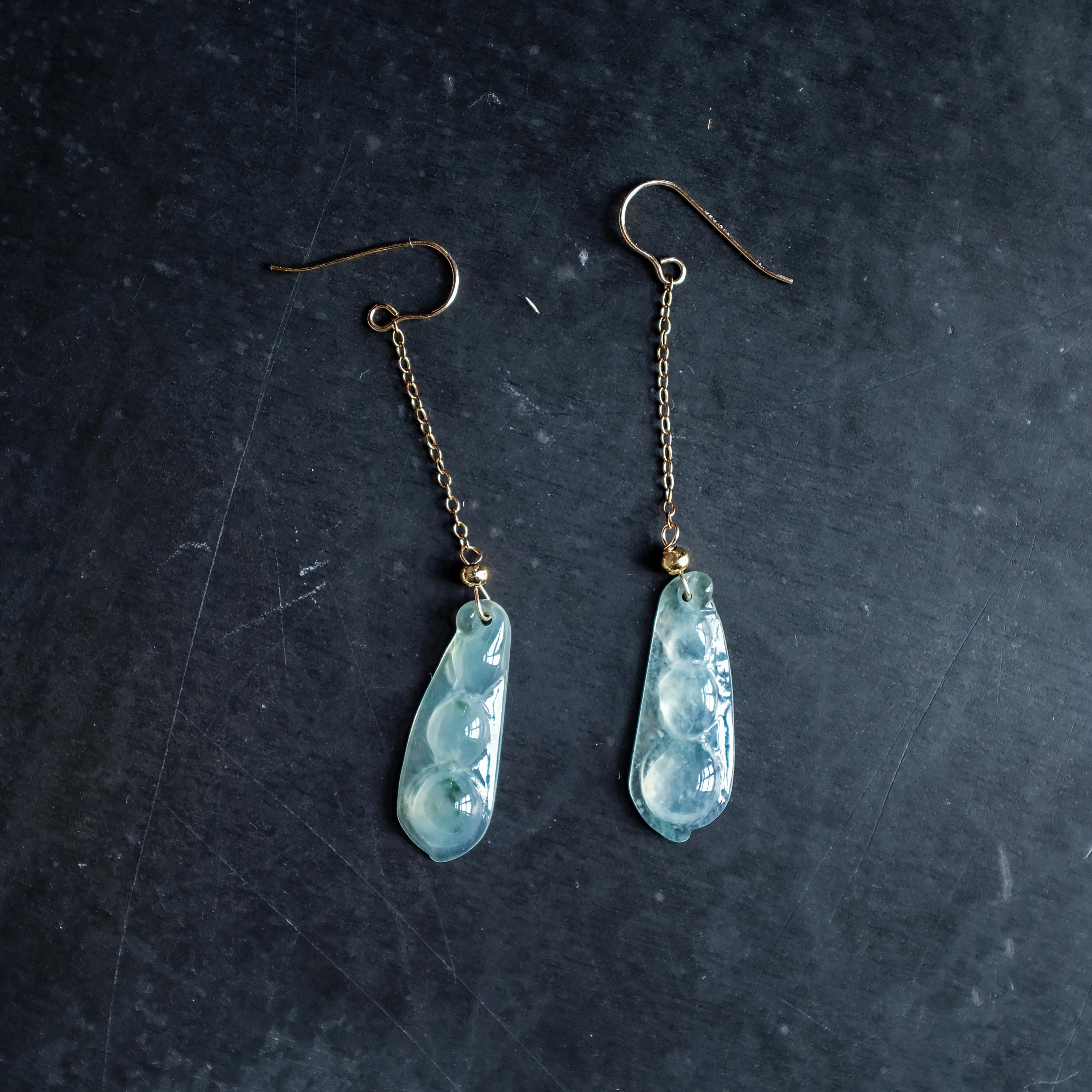 Jade Earrings in Rare Semi-Transparent Bluish-Green 11