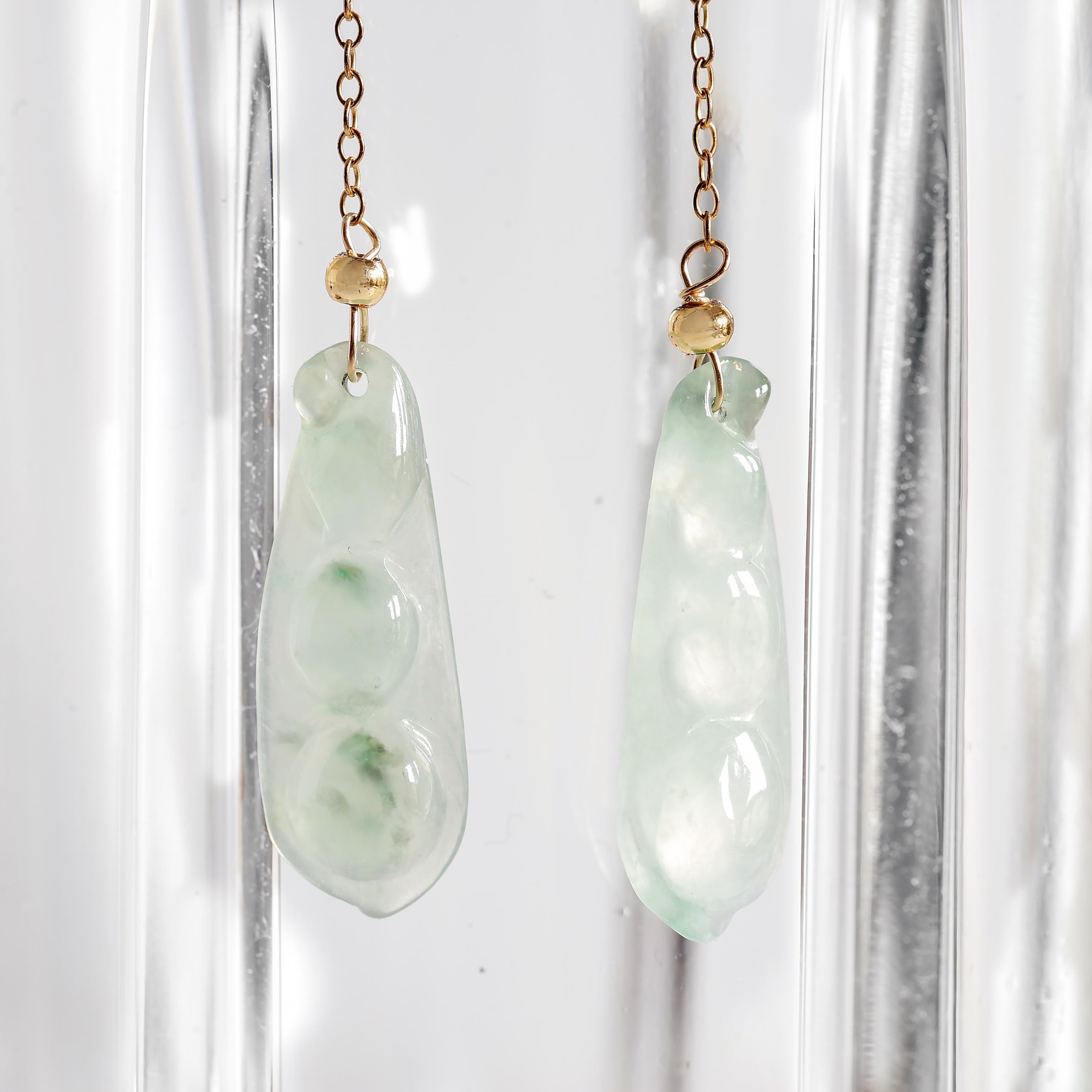 Jade Earrings in Rare Semi-Transparent Bluish-Green In Excellent Condition In Southbury, CT