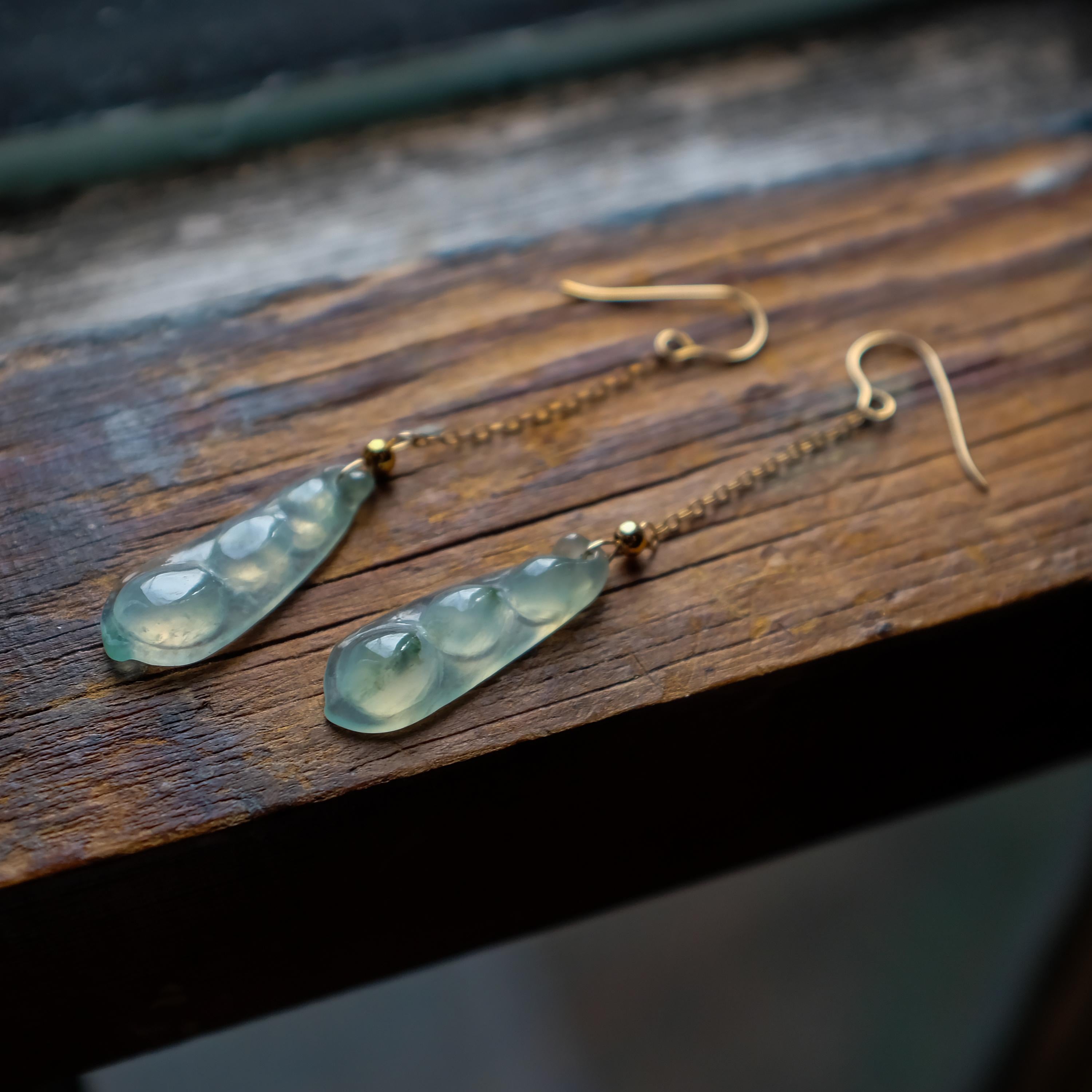 Jade Earrings in Rare Semi-Transparent Bluish-Green 1