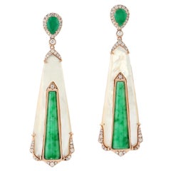 Jade Emerald 18 Karat Gold Diamond Earrings