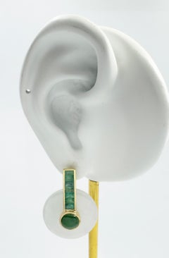 Jade, Emerald and Cabochon Emerald Earrings set in 18K Gold Settings