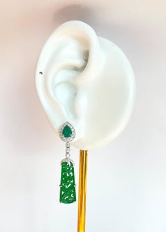 Jade, Emerald and Diamond Earrings set in 18K White Gold Settings
