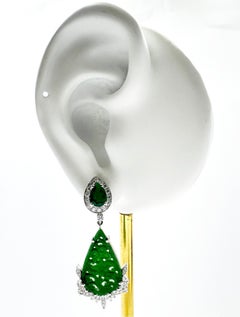 Jade, Emerald and Diamond Earrings set in 18K White Gold Settings