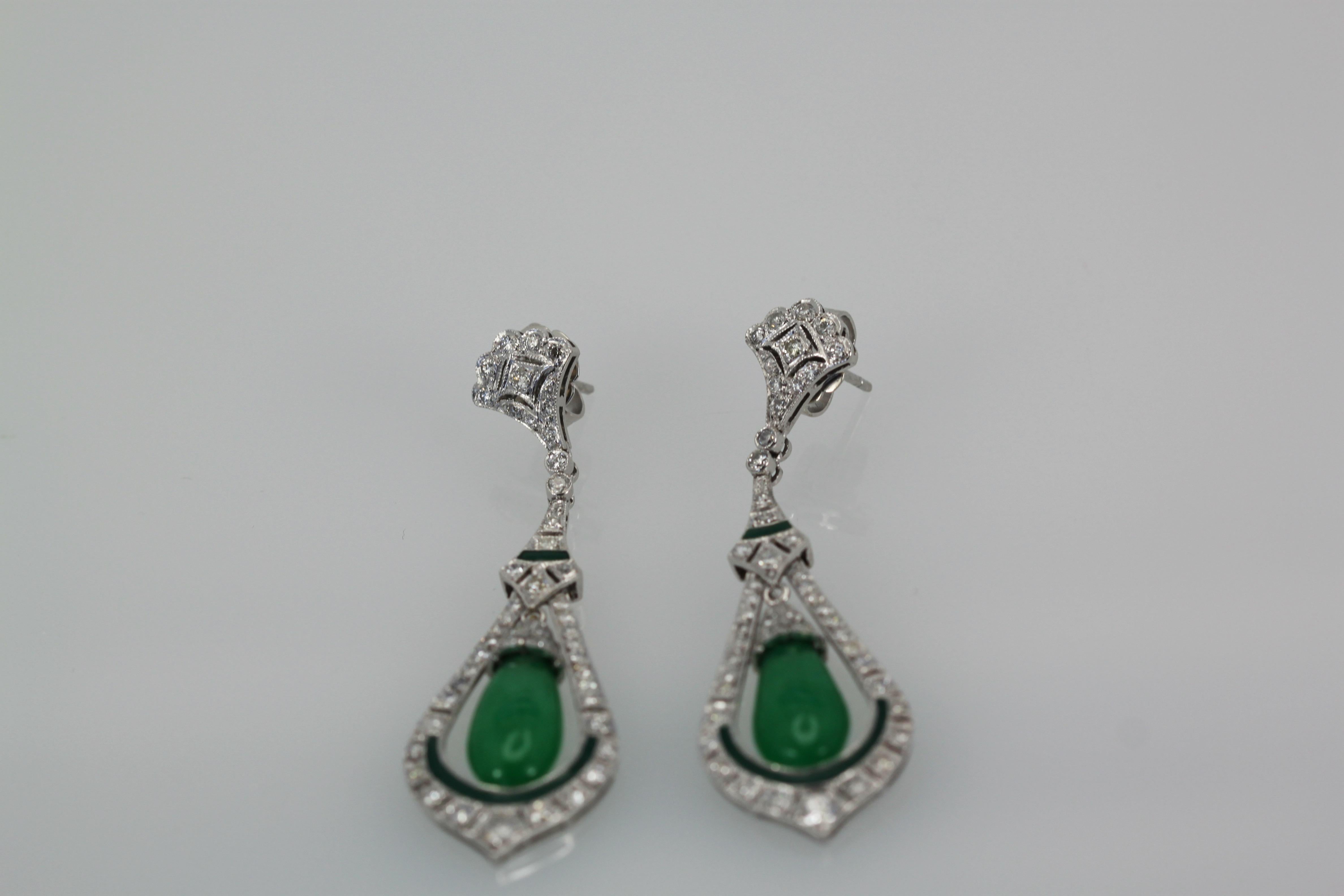 Jade Enamel Diamond Long Earrings For Sale 4