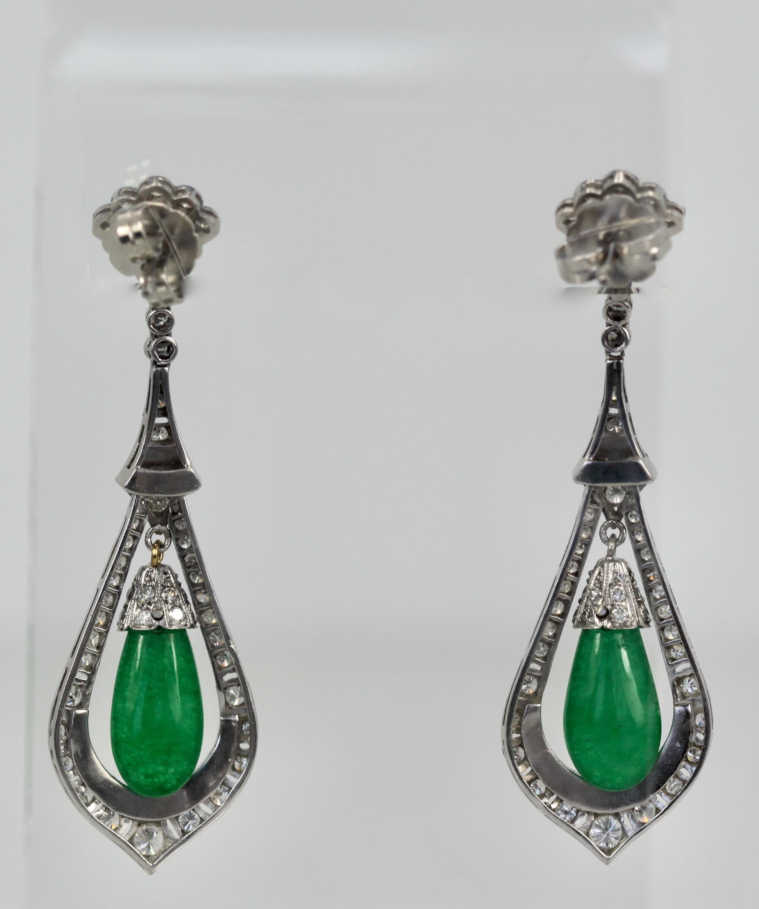 Jade Enamel Diamond Long Earrings In Good Condition For Sale In North Hollywood, CA