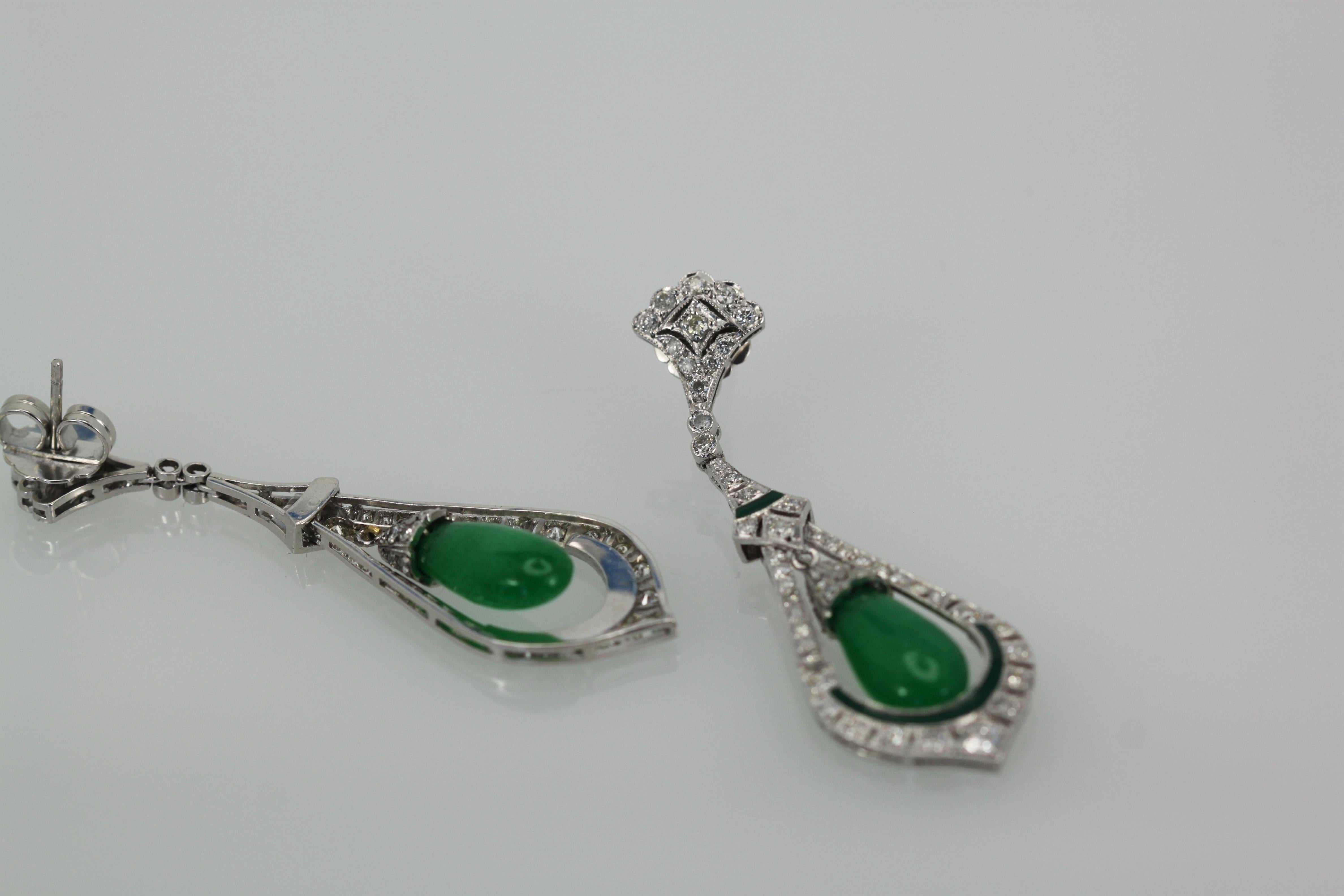Women's Jade Enamel Diamond Long Earrings For Sale