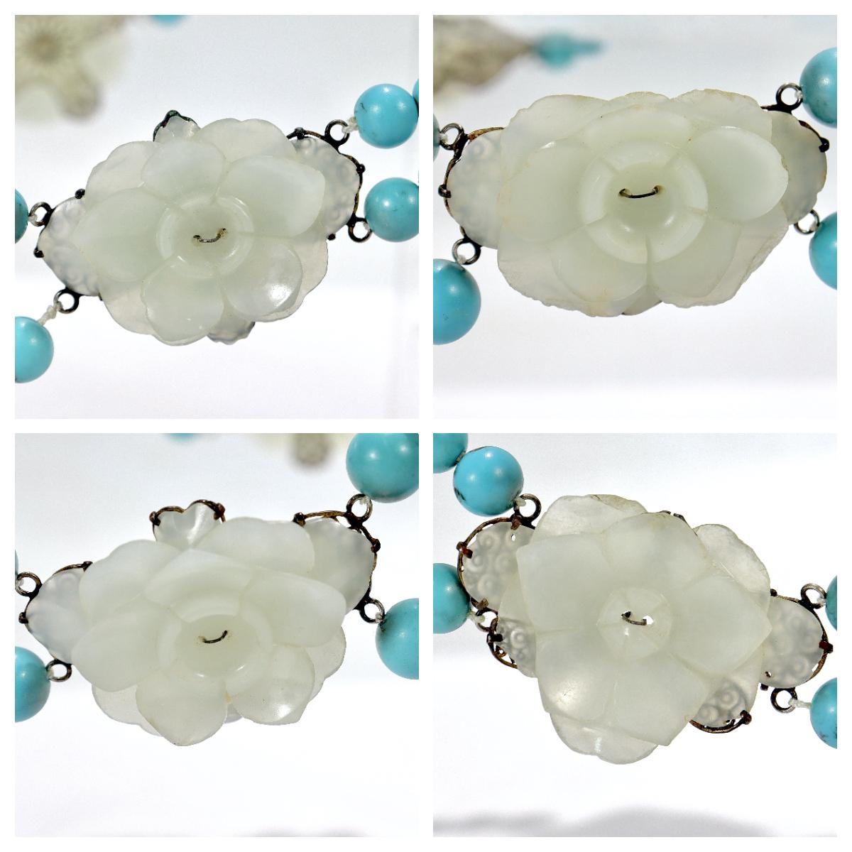Jade Flowers & Turquoise Beaded Choker Necklace 3