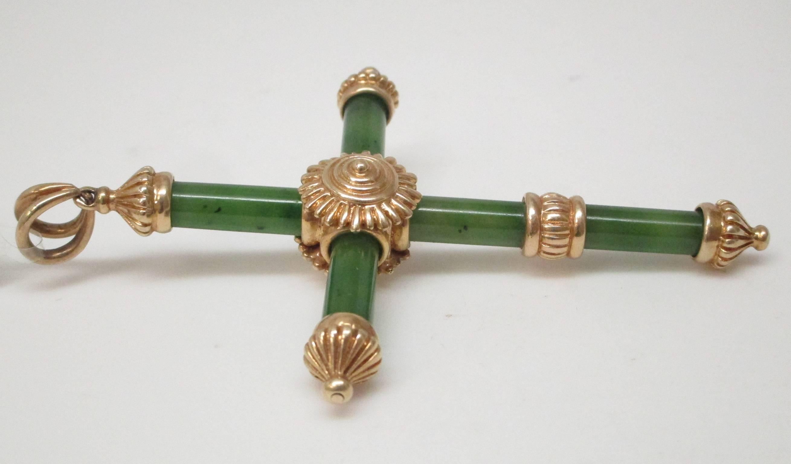 Contemporary Jade Gold Cross Pendant