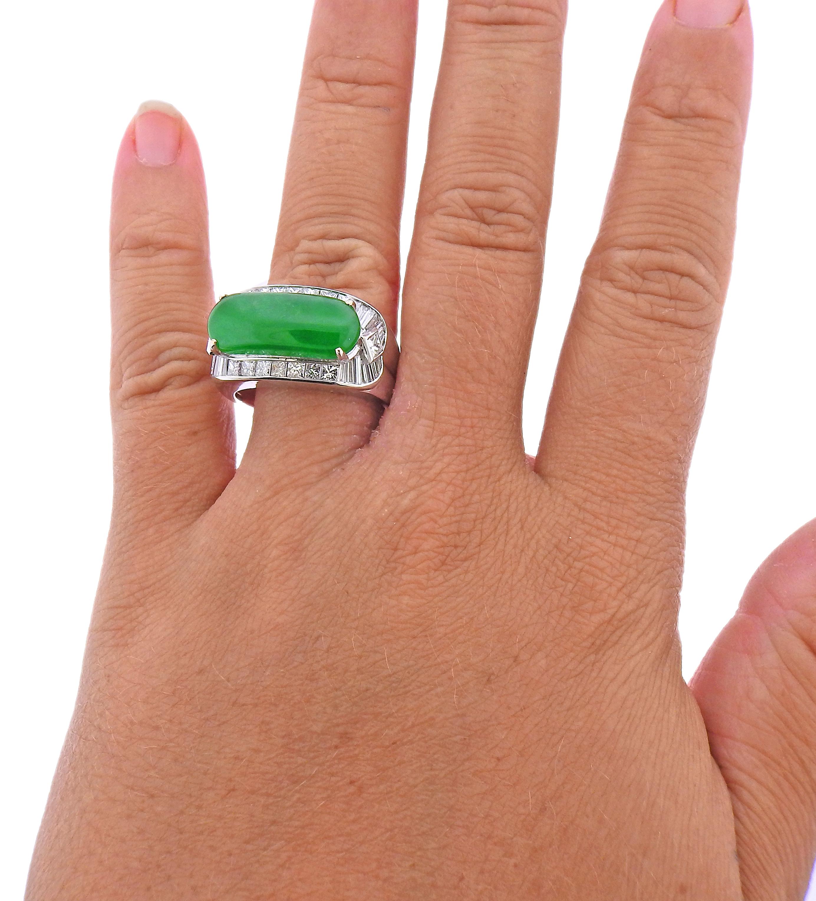 Bague Jade Or Diamant Excellent état - En vente à New York, NY