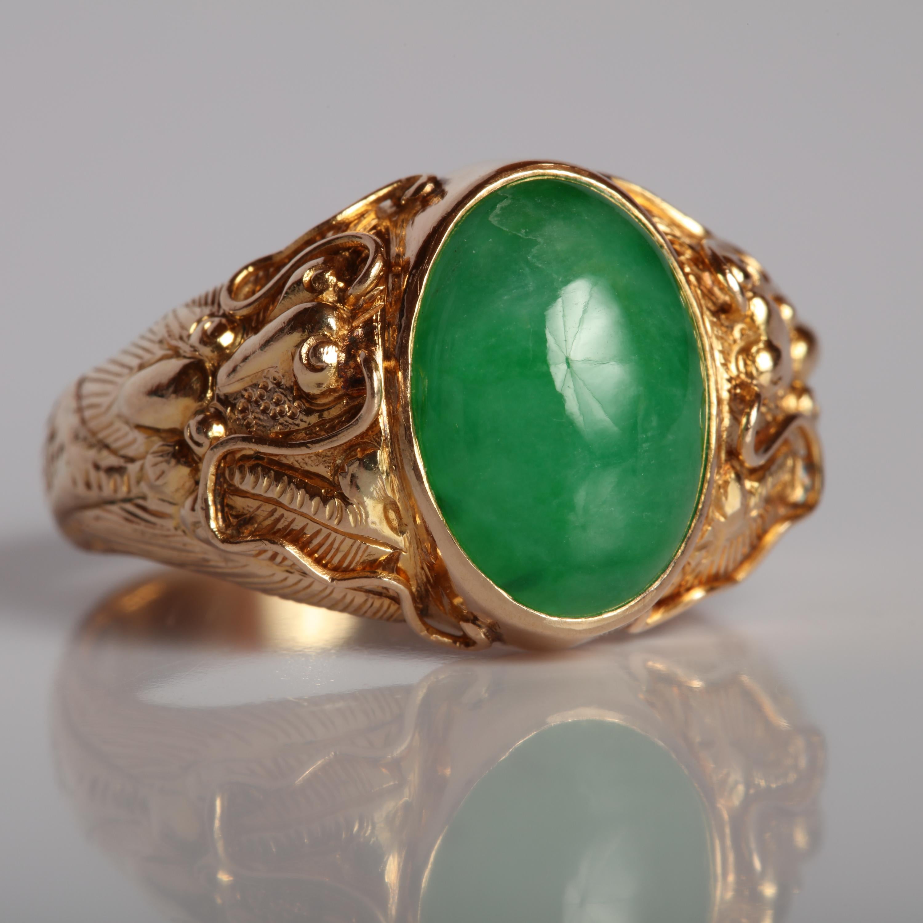 Contemporary Jade and Gold Ring Certified Natural and Untreated