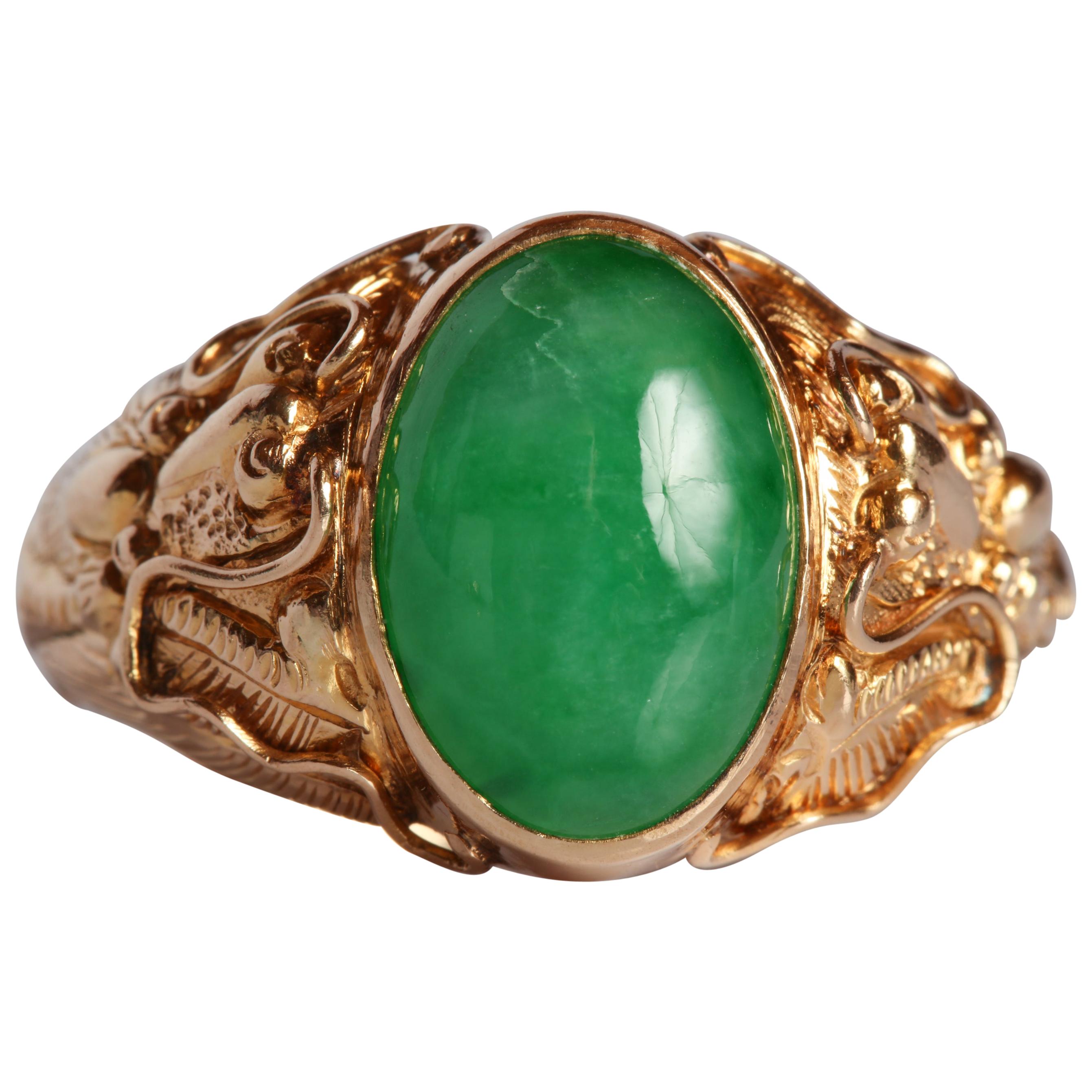 Jade and Gold Ring Certified Natural and Untreated