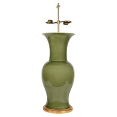 Jade Green Chinese Porcelain mid 20th Century Baluster Table Lamp