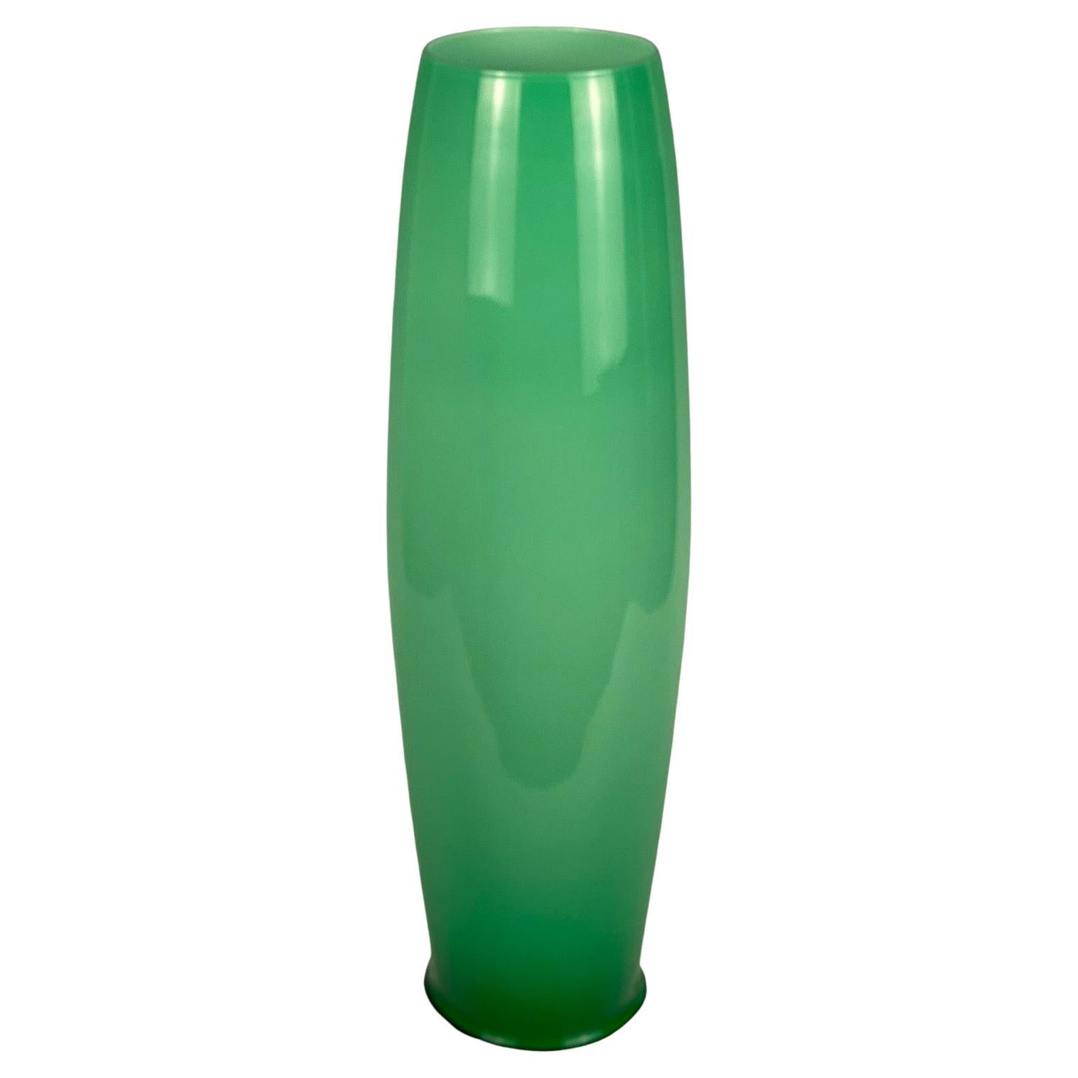 Jade Green Cylindrical Murano Glass Vase For Sale