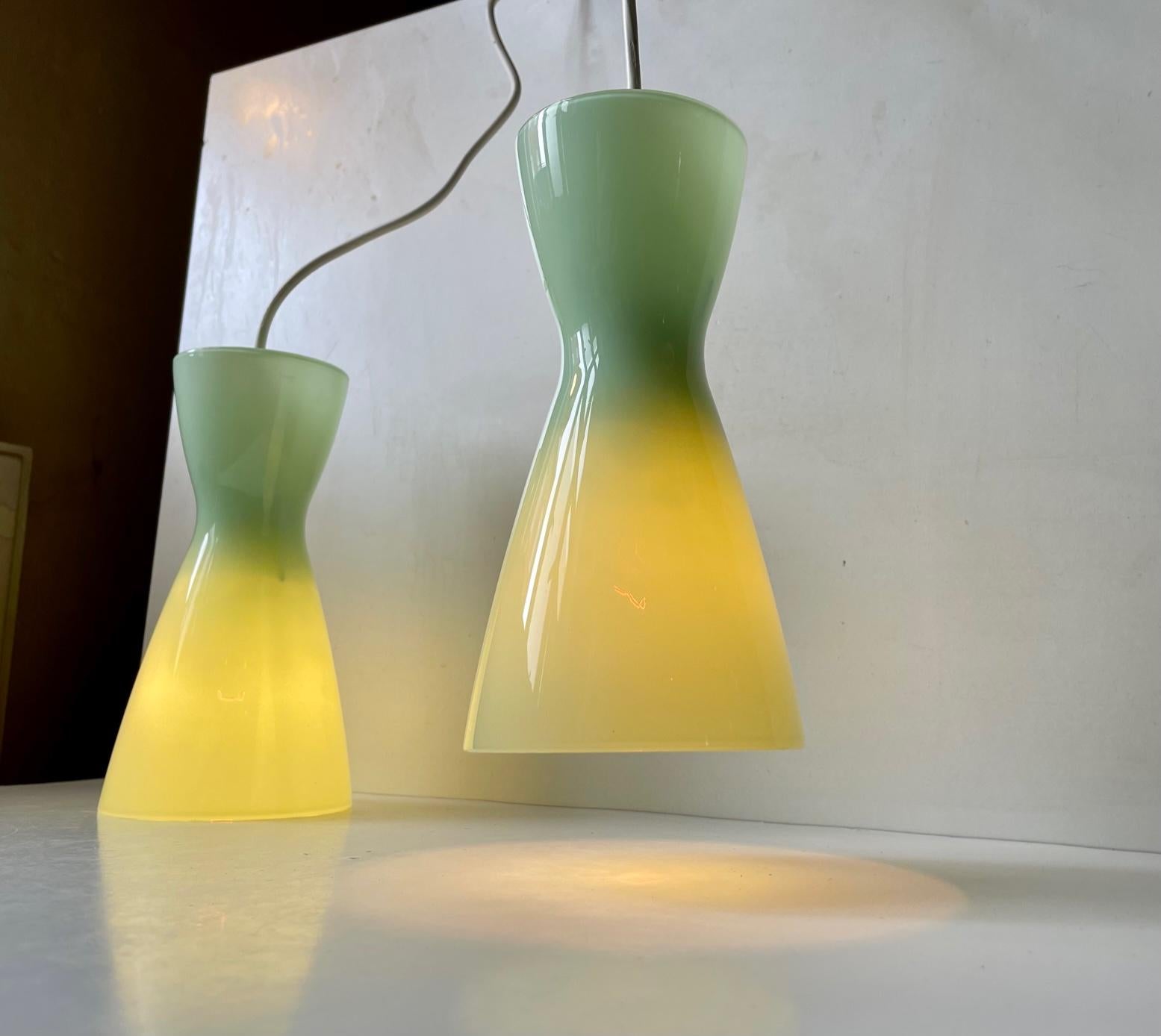Modern Jade Green Holmegaard Glass Pendant Lamps by Peter Svarrer