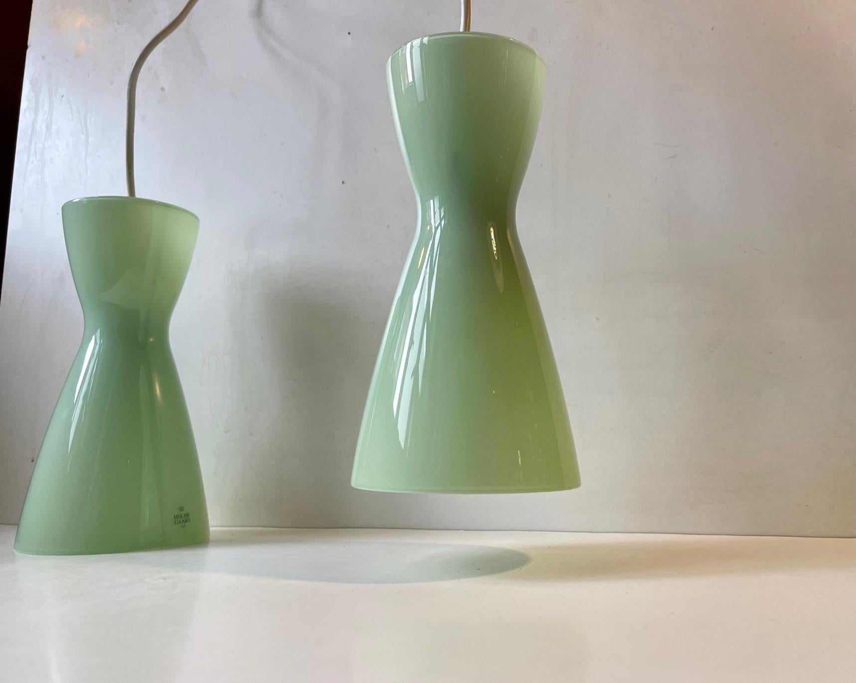 Danish Jade Green Holmegaard Glass Pendant Lamps by Peter Svarrer