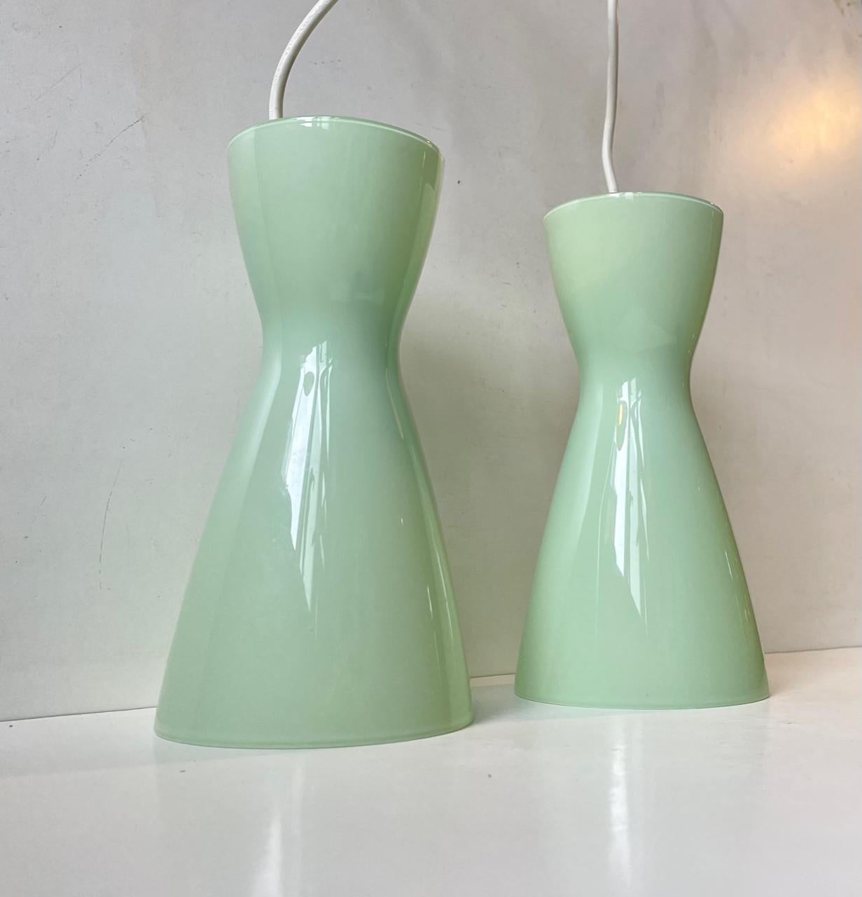 Jade Green Holmegaard Glass Pendant Lamps by Peter Svarrer In Good Condition In Esbjerg, DK