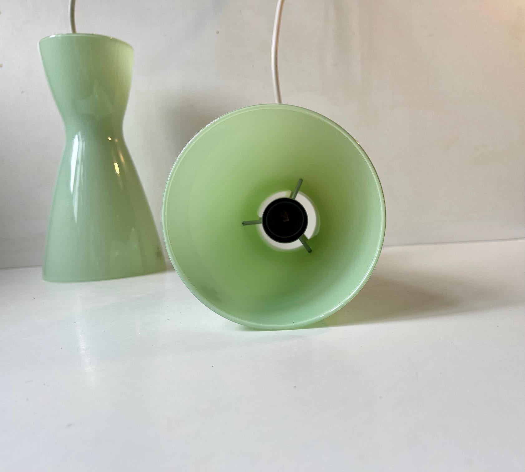 Blown Glass Jade Green Holmegaard Glass Pendant Lamps by Peter Svarrer