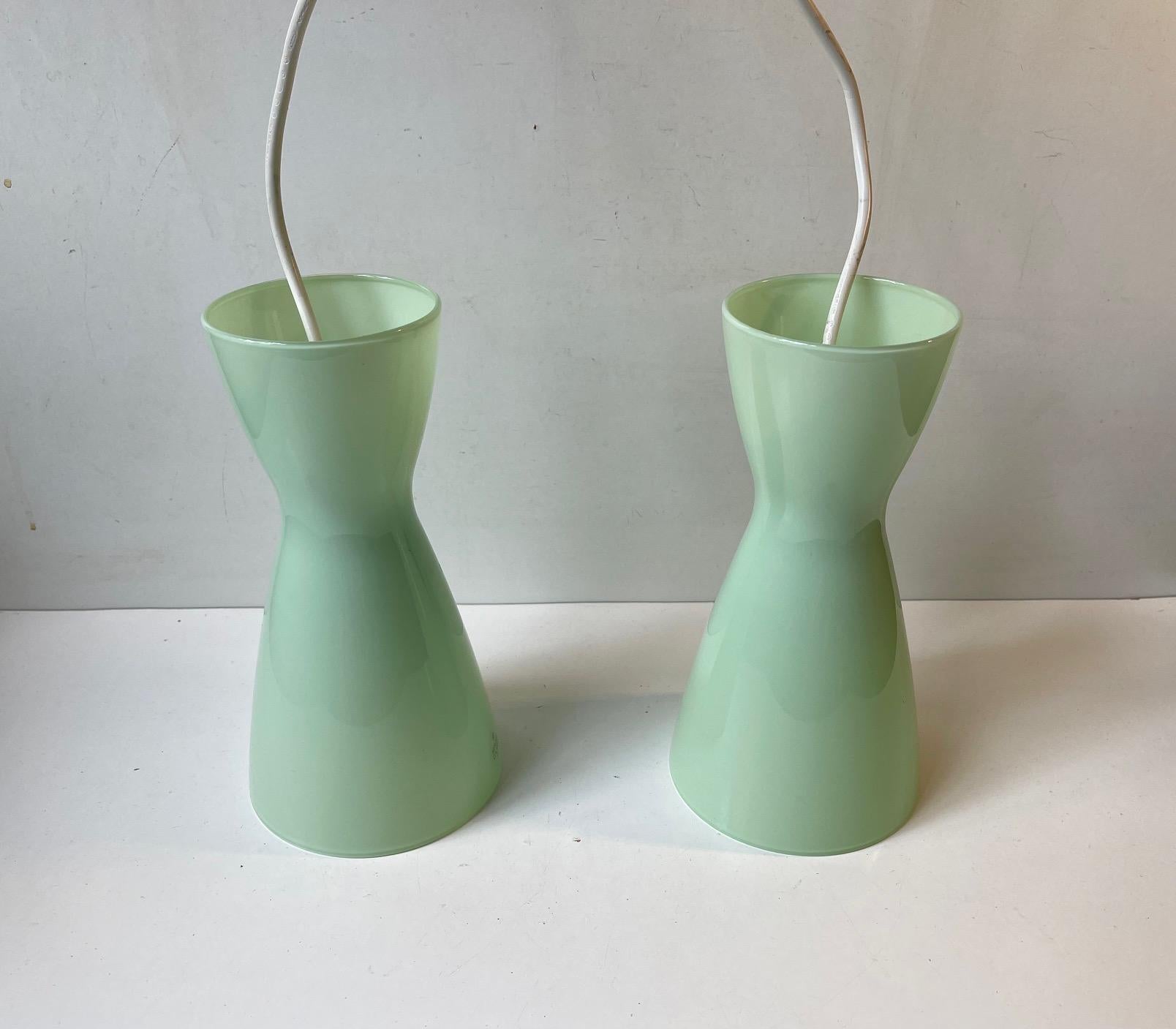 Jade Green Holmegaard Glass Pendant Lamps by Peter Svarrer 1