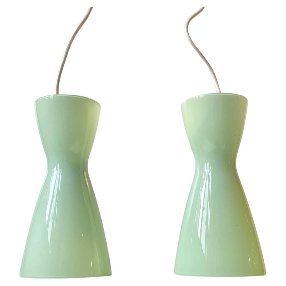 Jade Green Holmegaard Glass Pendant Lamps by Peter Svarrer