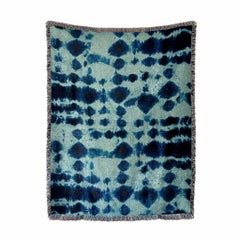 Jade Green & Indigo Blue Inkblot Abstract Pattern Fringed Throw Blanket, 54 x 72