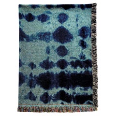 Jade Green & Indigo Blue Inkblot Abstract Pattern Fringed Throw Blanket, 54 x 72