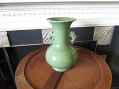 Jade Green Korean Celadon Vase with Dragon Ears Mid 20th Century
