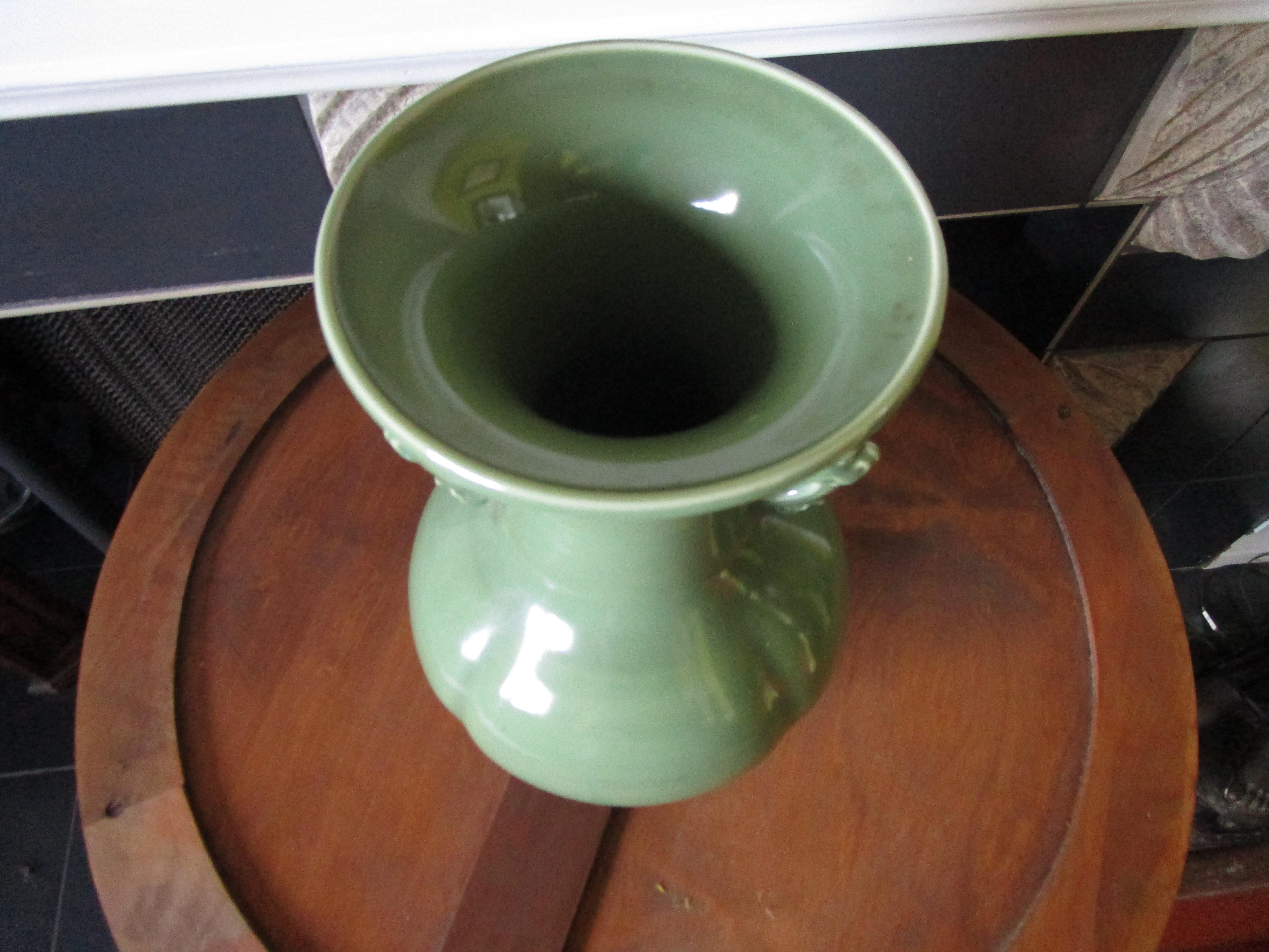 Mid-Century Modern Jade Green Korean Celadon Vase with Dragon Ears Mid 20th Century