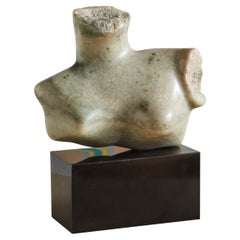 Jade Green Marble Bust Sculpture on Wood Base, 20th Century