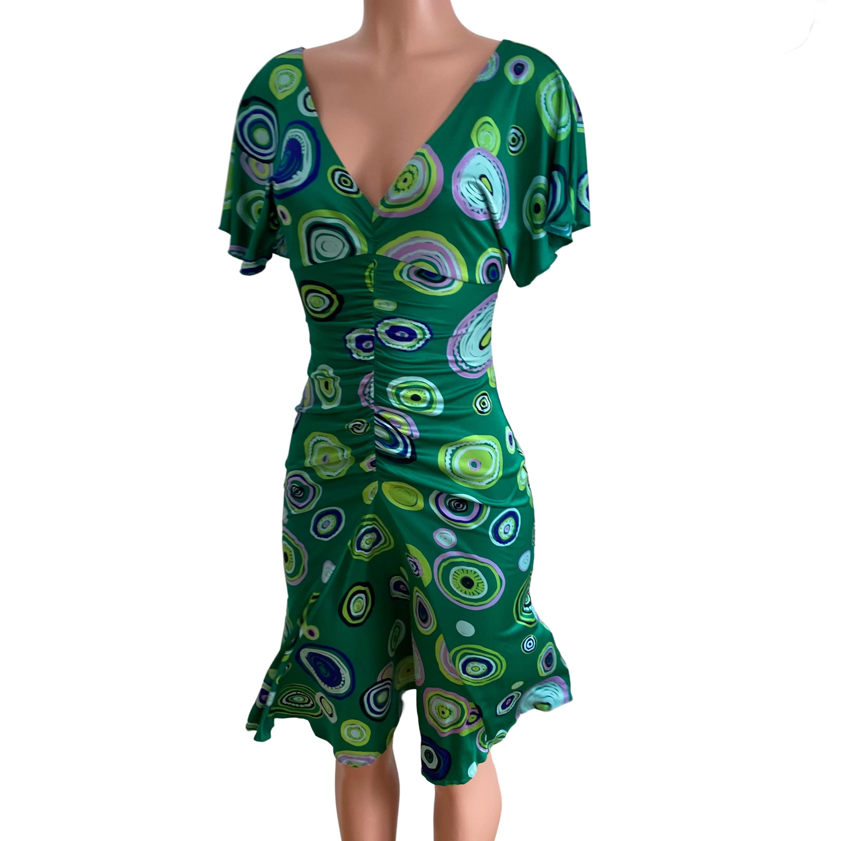 Jade Green Ruched Flora Kung Printed Silk Dress NWT For Sale 1