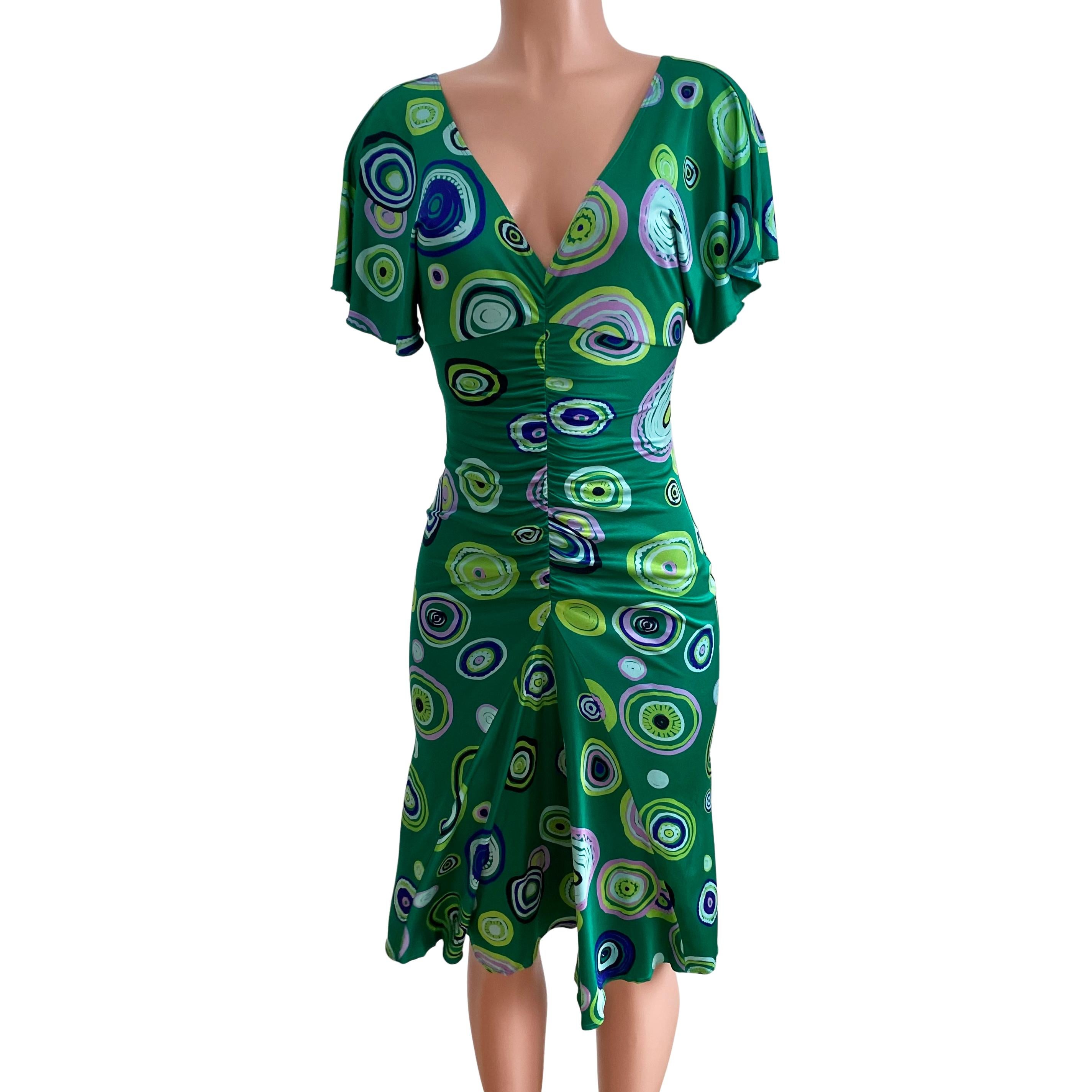Jade Green Ruched Flora Kung Printed Silk Dress NWT For Sale 2