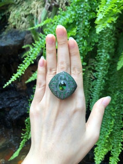 Jade, Green Tourmaline with Tsavorite Ring Set in 18 Karat White Gold Settings