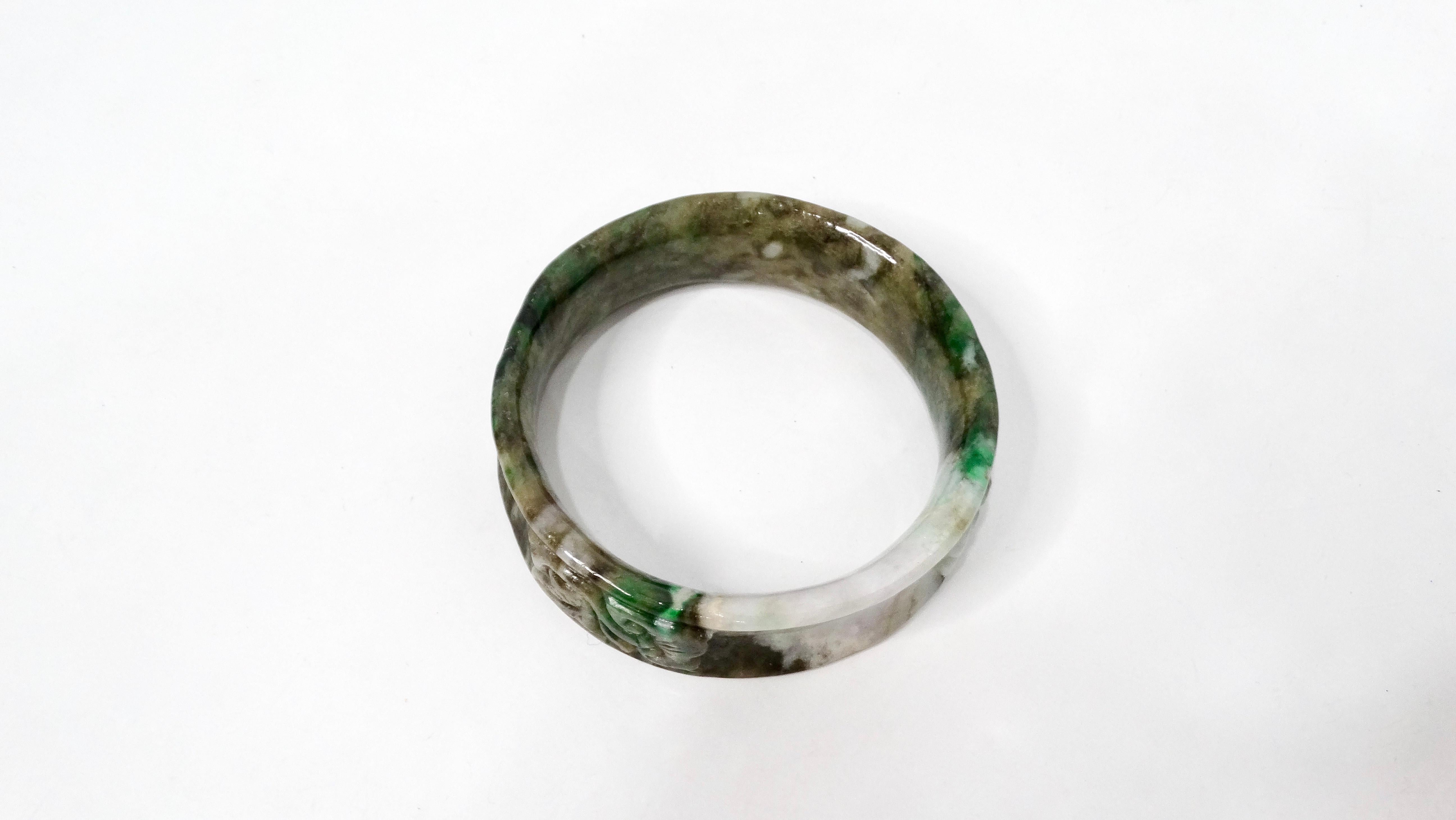 Jade Hand-Carved Gradient Jadeite Bangle For Sale 1