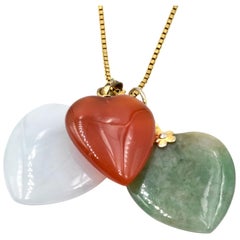 Jade Heart 18 Karat Yellow Gold Box Chain Necklace