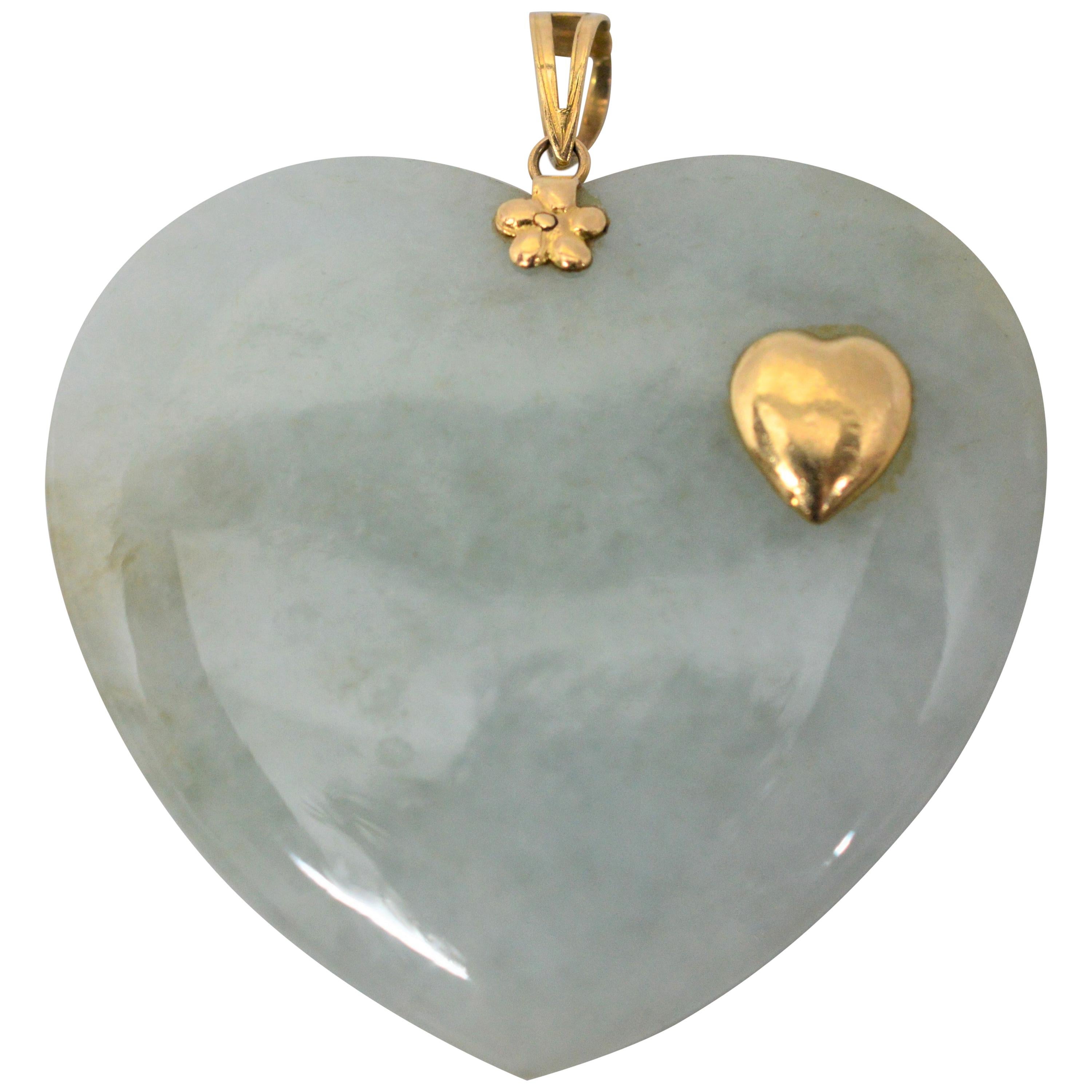 Jade Heart Pendant with 14 Karat Gold Accents