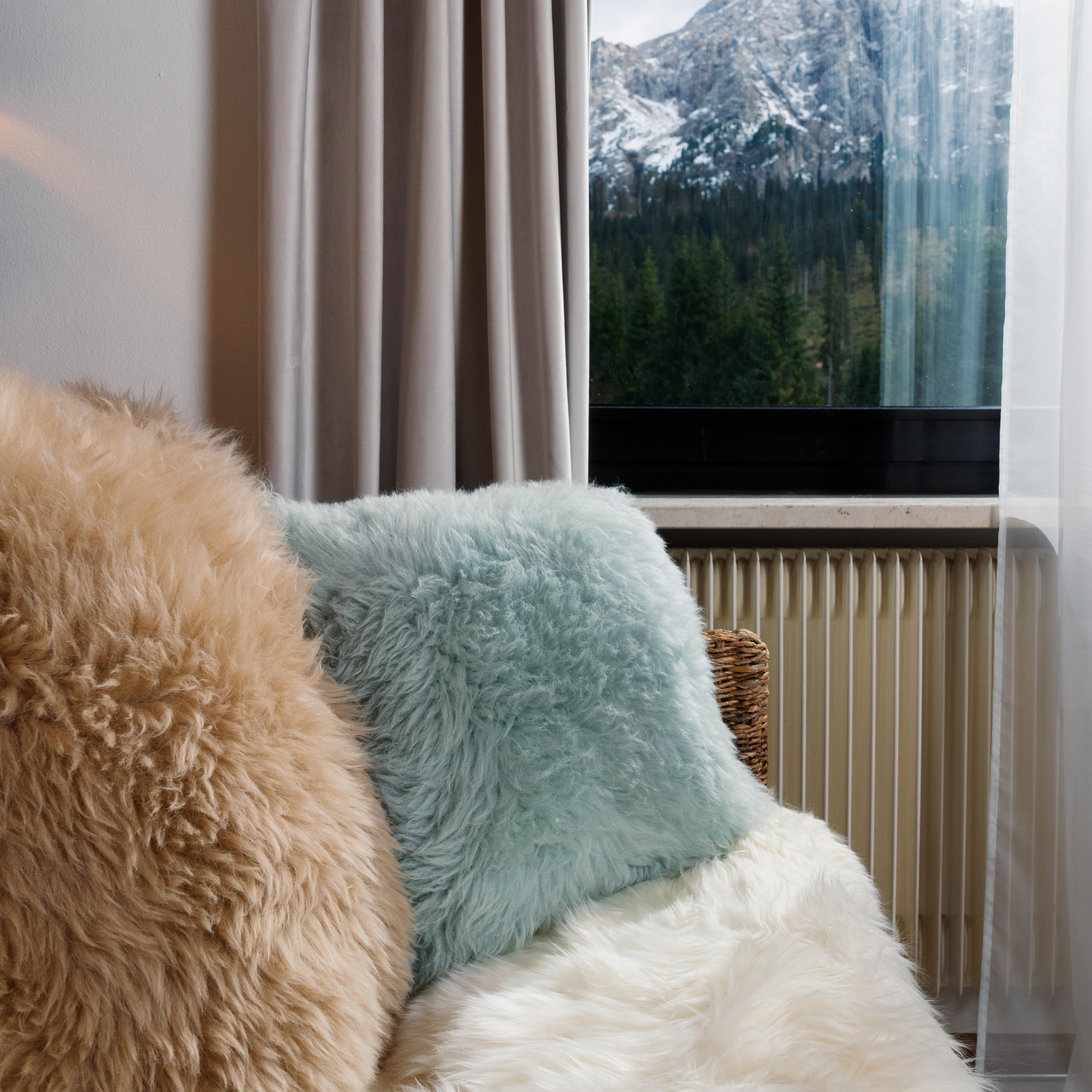 Other Shearling Sheepskin Jade Green Cushion by Muchi Decor, Made in Italy For Sale
