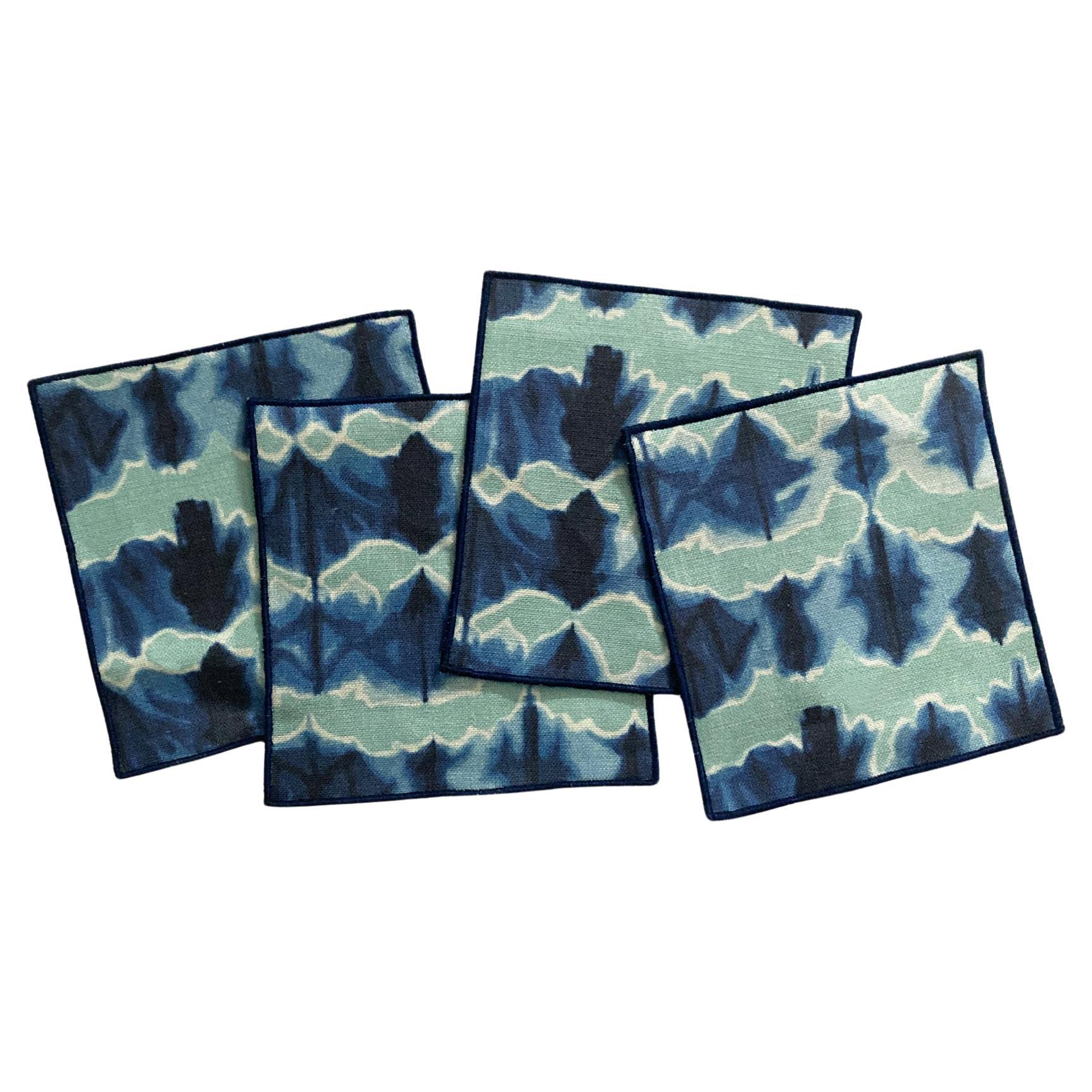 Jade & Indigo Wave Cocktail Napkins, Set of Four