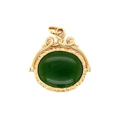 Jade Intaglio Watch Fob Pendant in 14k Rose Gold, circa 1900