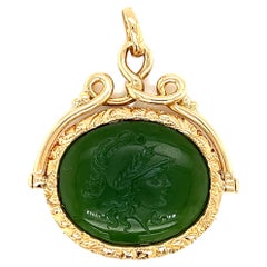 Antique Jade Intaglio Watch Fob Pendant in 14k Rose Gold, circa 1900