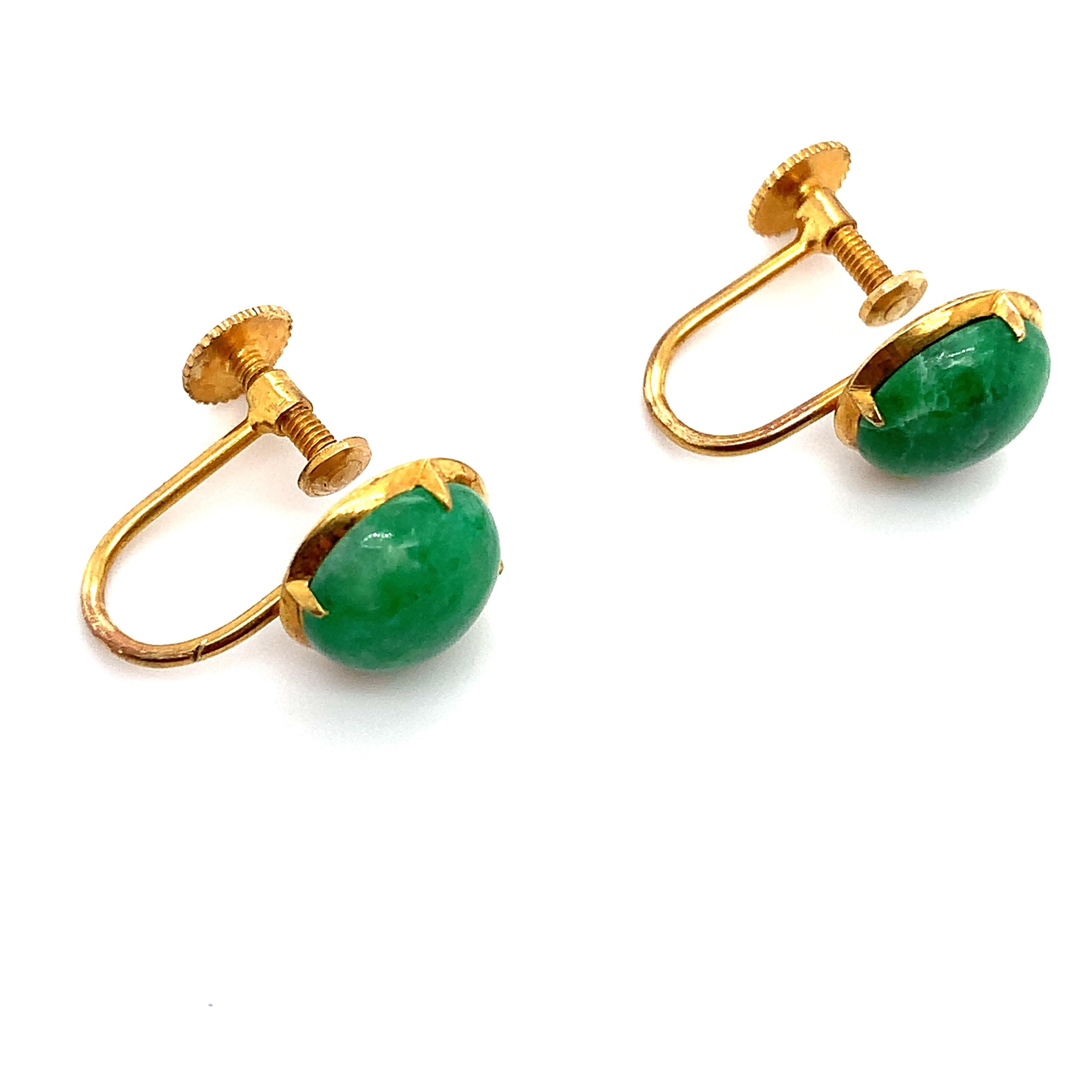 Jade jadeite vert boucles d'oreilles anciennes or jaune Pour femmes en vente