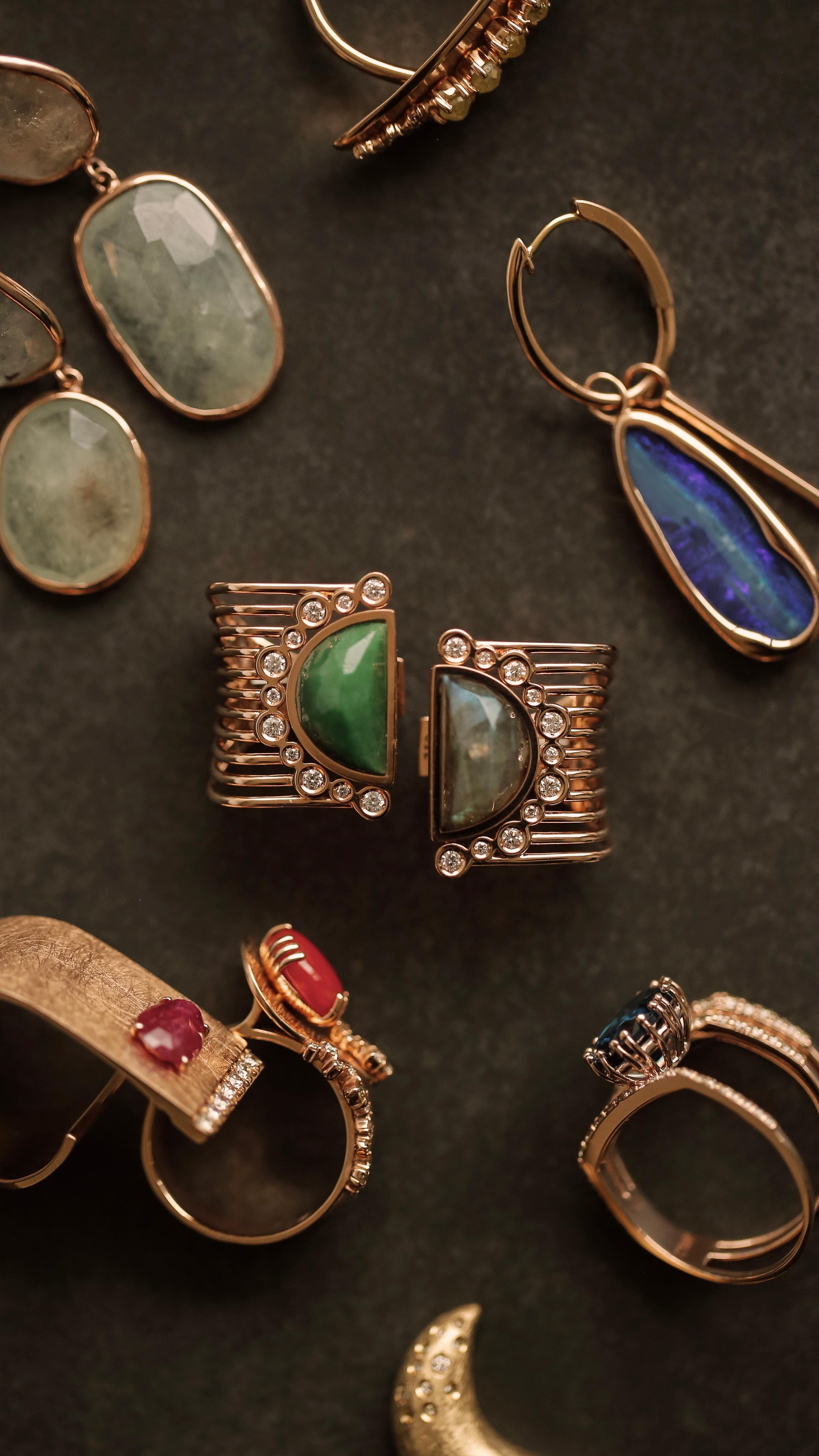 Jade & Labradorite & White Diamond earring In New Condition For Sale In 종로구, SO