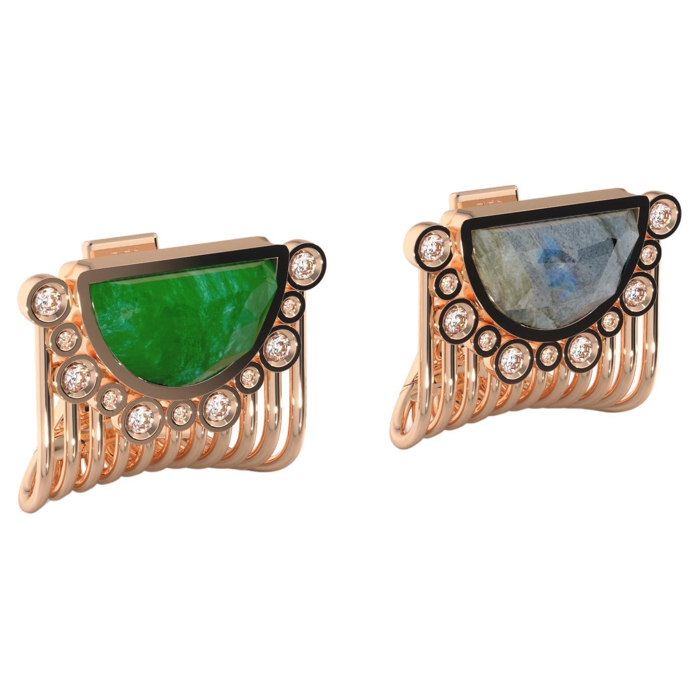 Jade & Labradorite & White Diamond earring For Sale