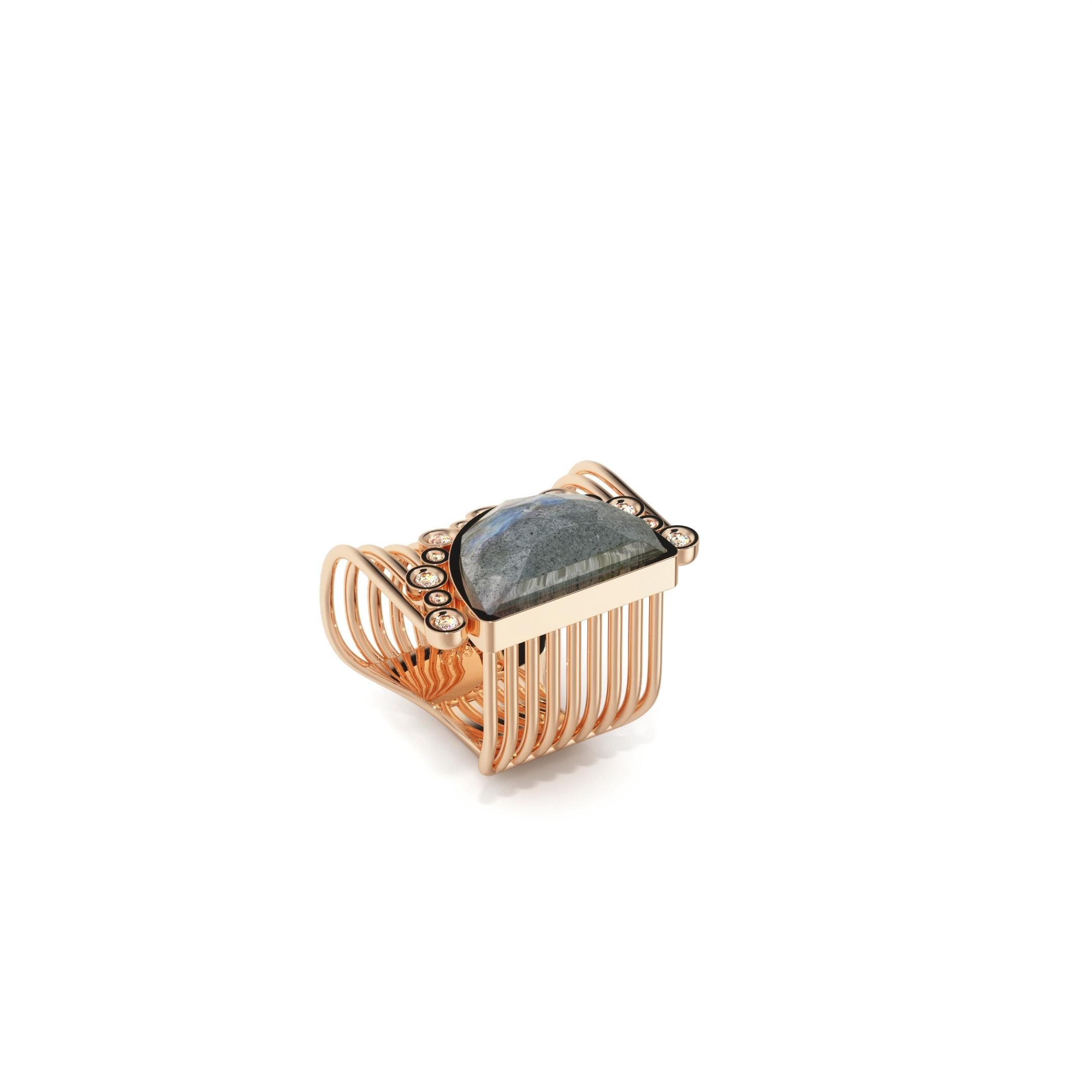 For Sale:  Jade & Labradorite & White Diamond Ring (Size 44.2~62.7) 4