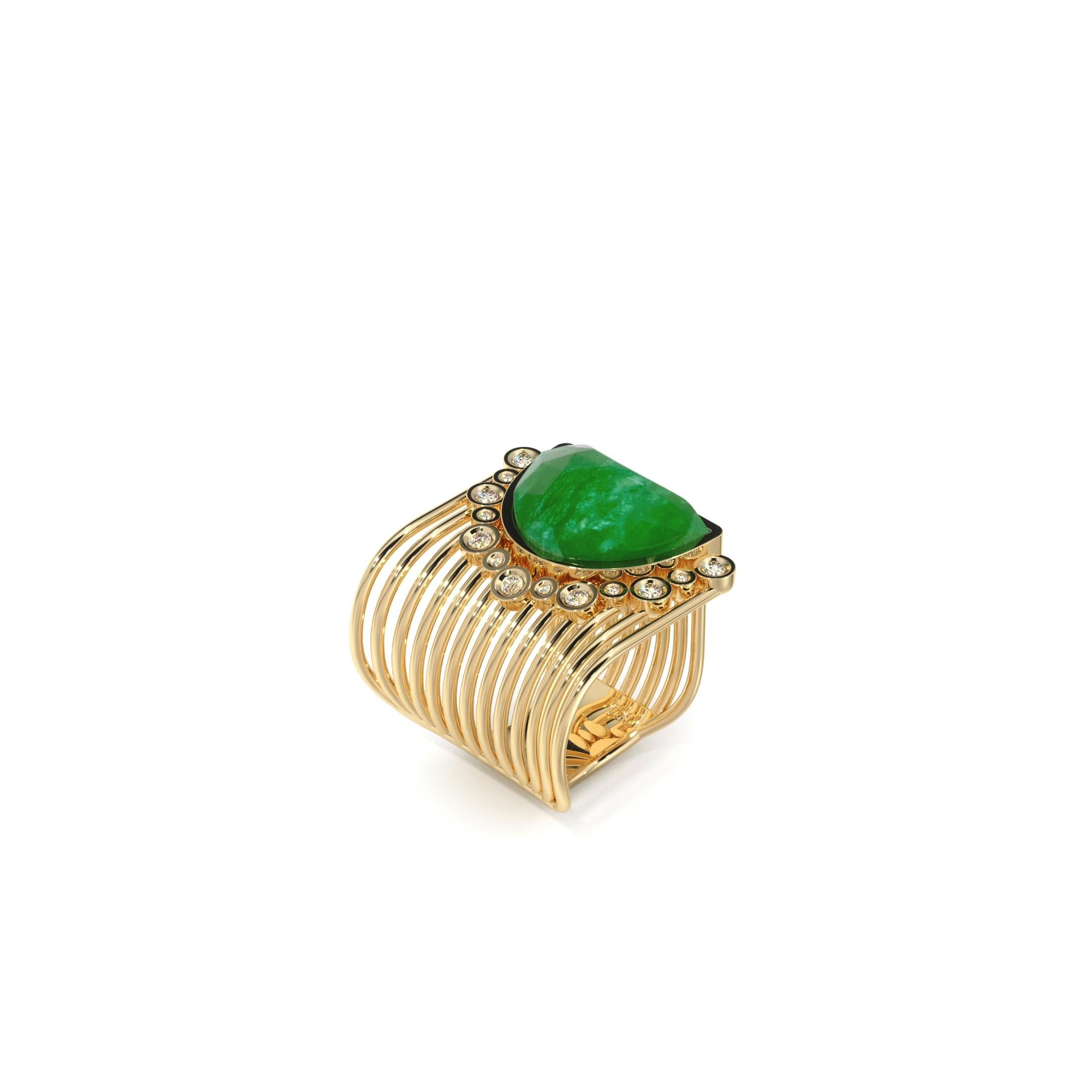 For Sale:  Jade & Labradorite & White Diamond Ring (Size 63.4~69.7) 5