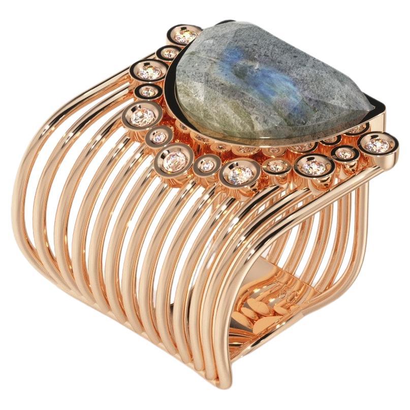 For Sale:  Jade & Labradorite & White Diamond Ring (Size 63.4~69.7)