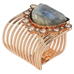Anillo de Jade y Labradorita y Diamante Blanco (Tamaño 63.4~69.7)