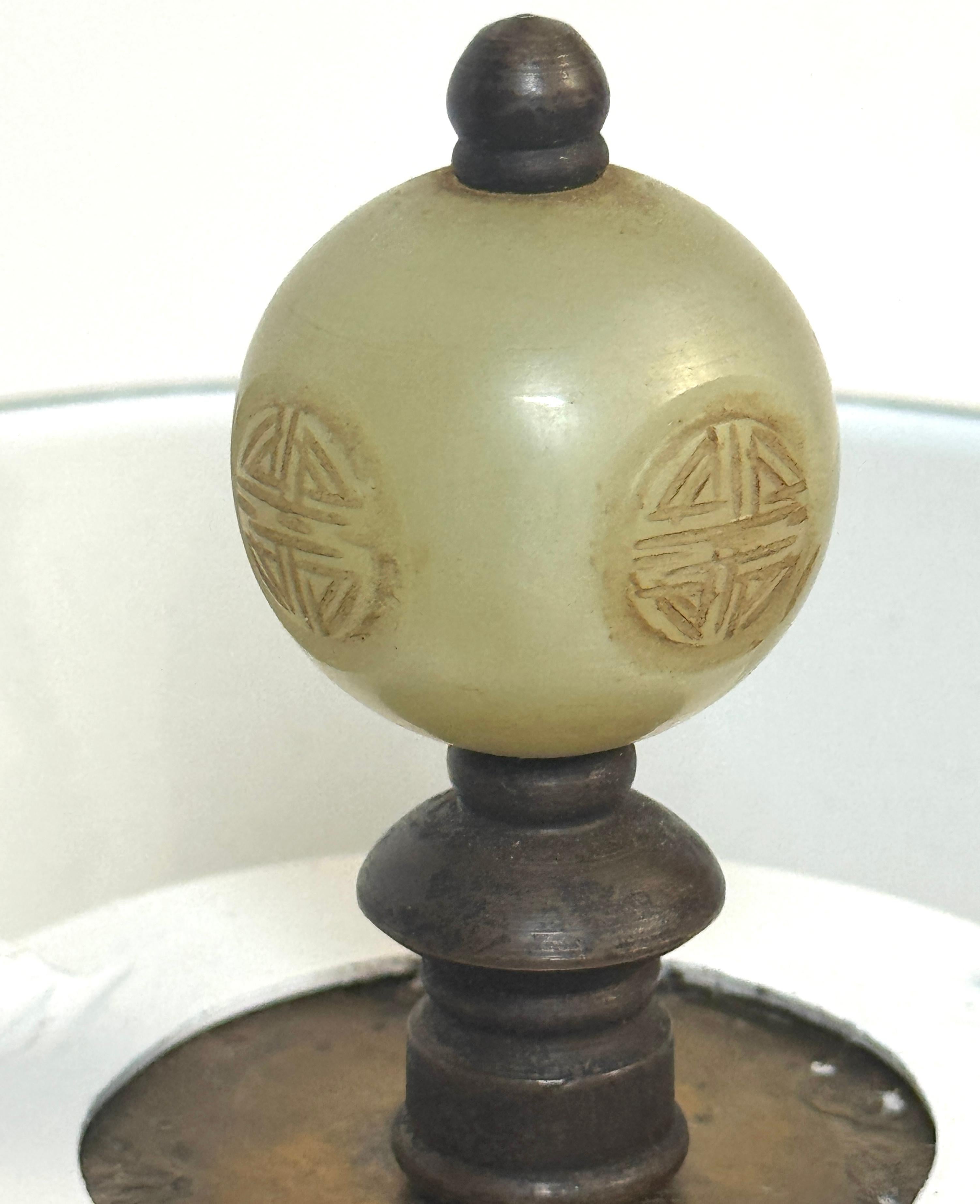 Chinese Carved Jadeite Guanyin with Cat, Mounted as a Lamp, Circa 1920s For Sale 5